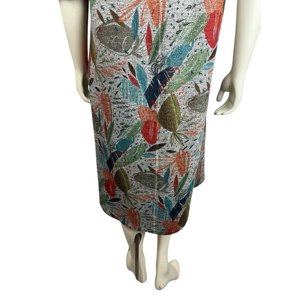 INOAH Abstract Print Half Sleeve Dress Size L Gray Swing Flare Art to Wear Large - Picture 8 of 13